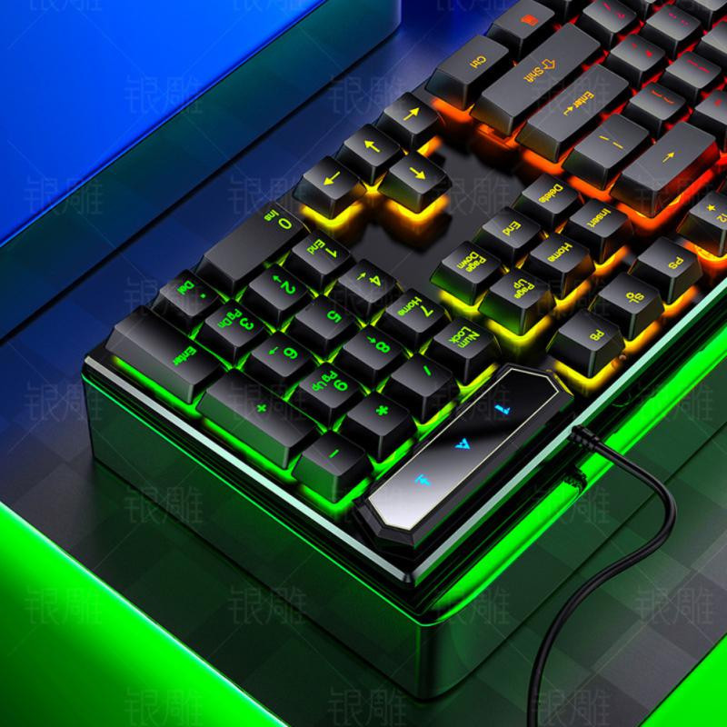 Tastatură de gaming104 taste RGB USB Tastatură mecanică Feeling Gamer cu fir Ergonomic E-sport Tastatură completă pentru computer pentru jocuri, fără impact