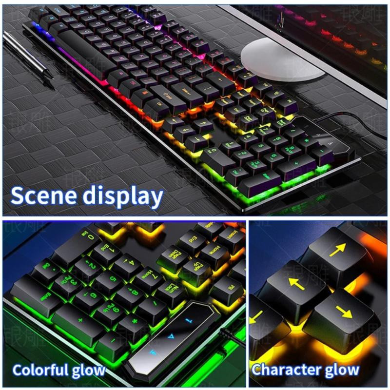 Tastatură de gaming104 taste RGB USB Tastatură mecanică Feeling Gamer cu fir Ergonomic E-sport Tastatură completă pentru computer pentru jocuri, fără impact