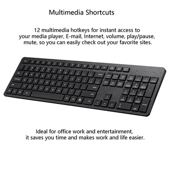 Безшумна пълноразмерна безжична клавиатура Комбиниран комплект от 106 клавиша Клавиатура и мишка 2.4G Безшумна клавиатура за преносим компютър Лаптоп Настолен компютър