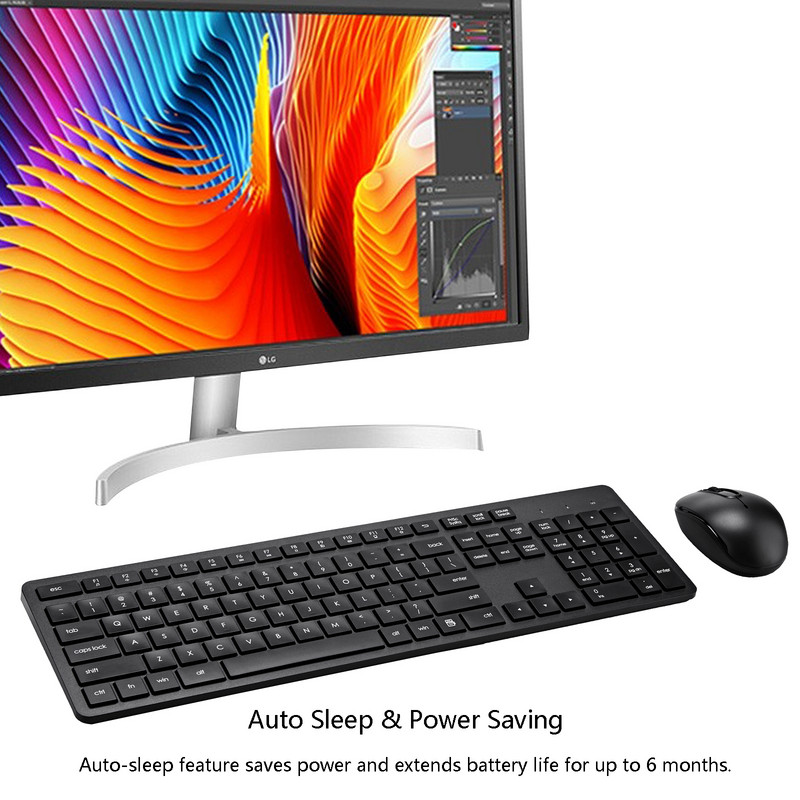 Set combinat de tastatură și mouse cu 106 taste Tastatură fără fir de dimensiune completă silențioasă 2,4G Tastatură silențioasă pentru notebook, laptop, PC desktop