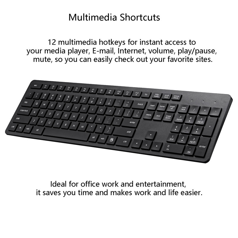 Set combinat de tastatură și mouse cu 106 taste Tastatură fără fir de dimensiune completă silențioasă 2,4G Tastatură silențioasă pentru notebook, laptop, PC desktop