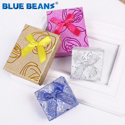 Square Ring For Earrings Necklace Bracelet jewelry box Shiny Rose pattern box shape Bow Paper box Engagement Gift Wholesale