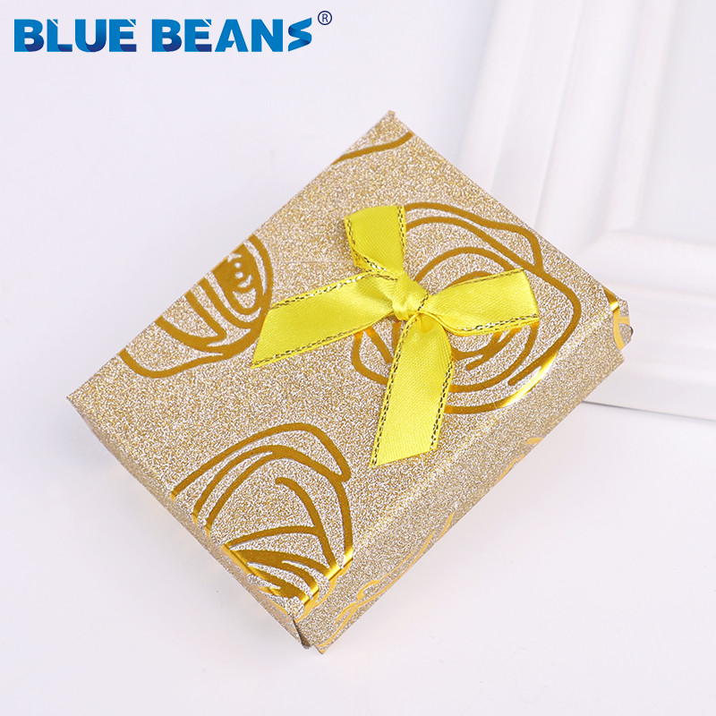 Inel pătrat pentru cercei colier brățară cutie de bijuterii cu model trandafir strălucitor în formă de cutie Fundă Cutie de hârtie Cadou de logodnă cu ridicata