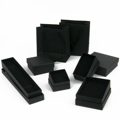Черни картонени кутии за бижута Комплект подаръци Кутии за съхранение на подаръци За колиета Гривни Обеци Пръстени Колиета