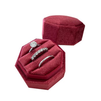 Octagon Velvet Jewelry Box Muti Color Three Slots Θήκη αποθήκευσης με διπλό δαχτυλίδι Επίδειξη για γυναικεία σκουλαρίκια δώρου