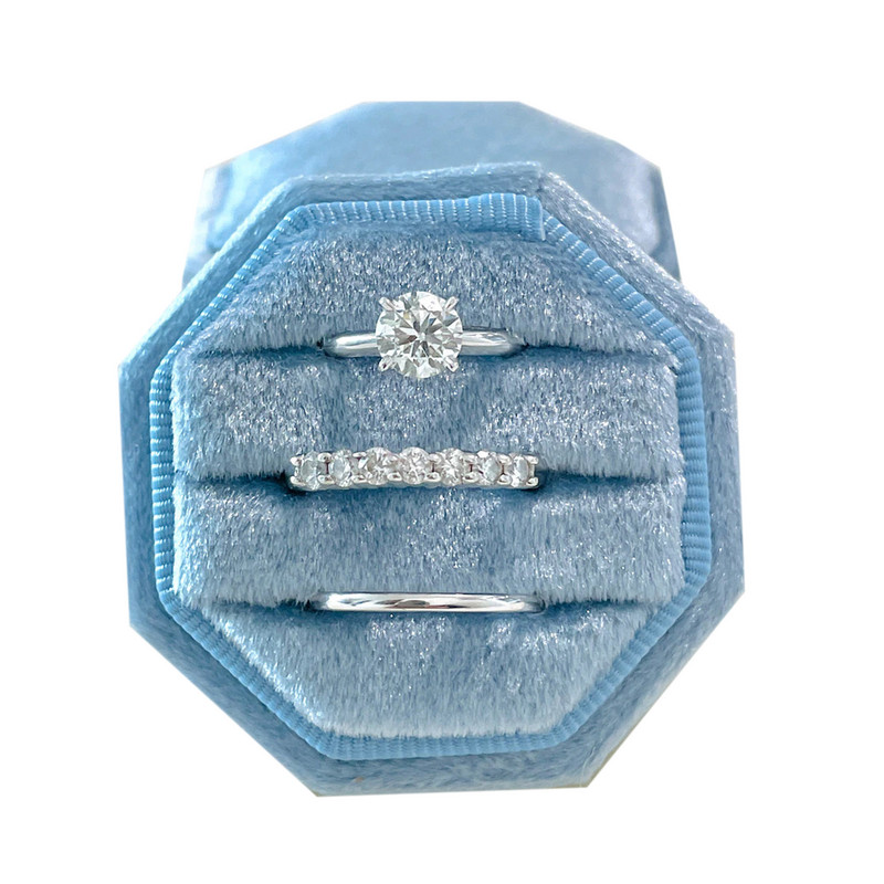 Cutie de bijuterii din catifea octogon Muti Color Trei sloturi Cutie de depozitare cu inele duble Afișare verighetă pentru femei Pachet de cercei cadou