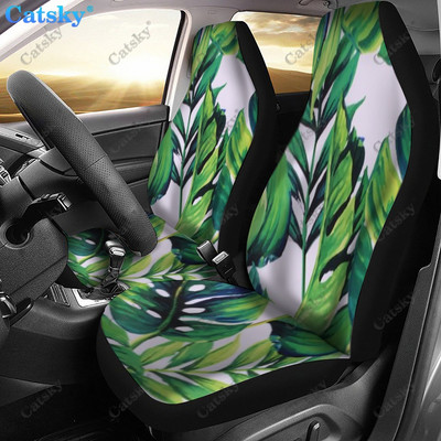 Πράσινα φύλλα φοίνικα εκτύπωση Διακοσμητικό κάλυμμα μπροστινού καθίσματος αυτοκινήτου Κάλυμμα καθίσματος αυτοκινήτου, Πακέτο 2 Προστατευτικό κάλυμμα αυτοκινήτου μπροστινού καθίσματος γενικής χρήσης