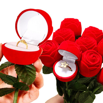 Cteative Rose Flower Ring Boxes Red Velvet Rose Earring Display Holder Кутия за подарък Булчинска сватба Годежен калъф за съхранение на бижута