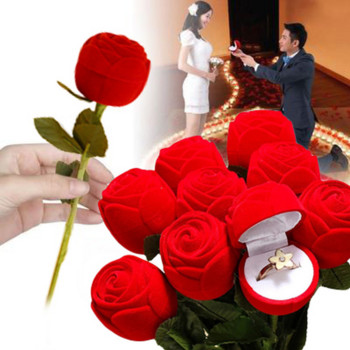 Cteative Rose Flower Ring Boxes Red Velvet Rose Earring Display Holder Кутия за подарък Булчинска сватба Годежен калъф за съхранение на бижута
