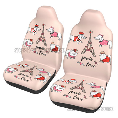 2 tk autoistme katted istmekate Prantsuse koera ja Eiffeli torni stiilis auto esiistmekaitsed universaalsed, sobivad autoautodele