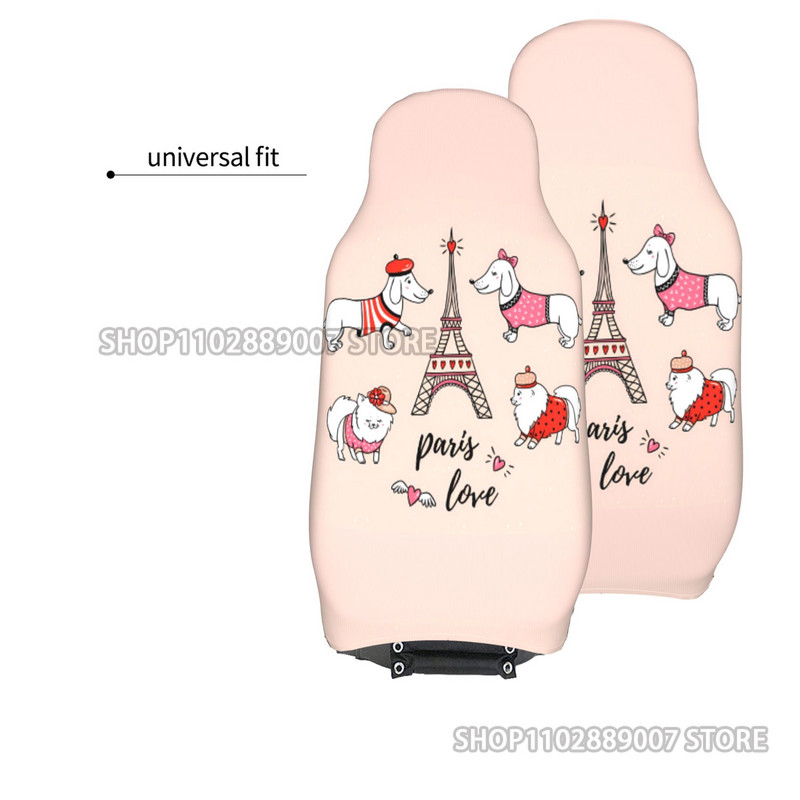 2 tk autoistme katted istmekate Prantsuse koera ja Eiffeli torni stiilis auto esiistmekaitsed universaalsed, sobivad autoautodele