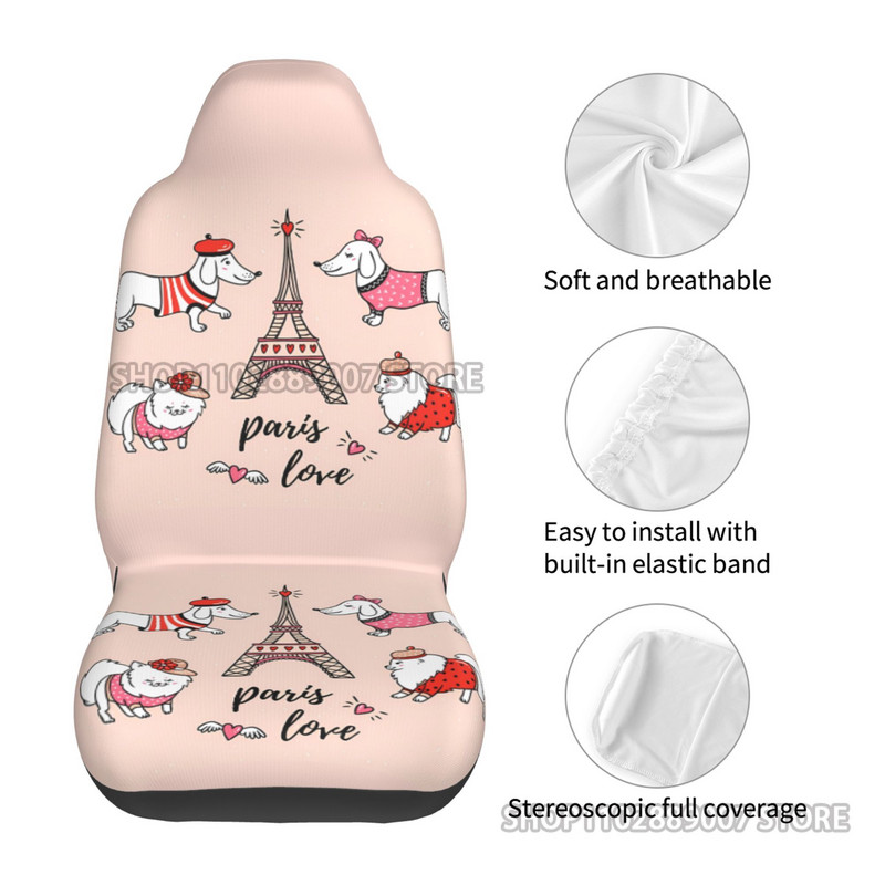 2 tk autoistme katted istmekate Prantsuse koera ja Eiffeli torni stiilis auto esiistmekaitsed universaalsed, sobivad autoautodele