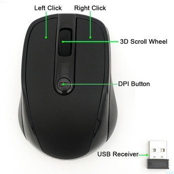 Ергономична 2,4 GHz USB оптична безжична мишка, 2000 DPI регулируем приемник, оптична компютърна игрална мишка за лаптопи MAC Huawei Ect