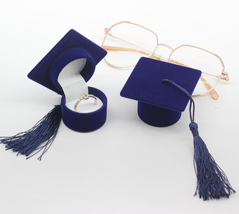Νέο κουτί δακτυλίου σε σχήμα καπέλου γιατρού για αποφοίτηση Δαχτυλίδι πάρτι Σκουλαρίκια Αποθήκευση δώρου Bachelor Cap Flocking Jewelry Organizer Box