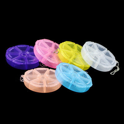 YHBZRET Round 7 Slots Plastic Pill box home Hordozható rekesz átlátszó szerszám fülbevaló barkács ékszer gyöngy tok konténer