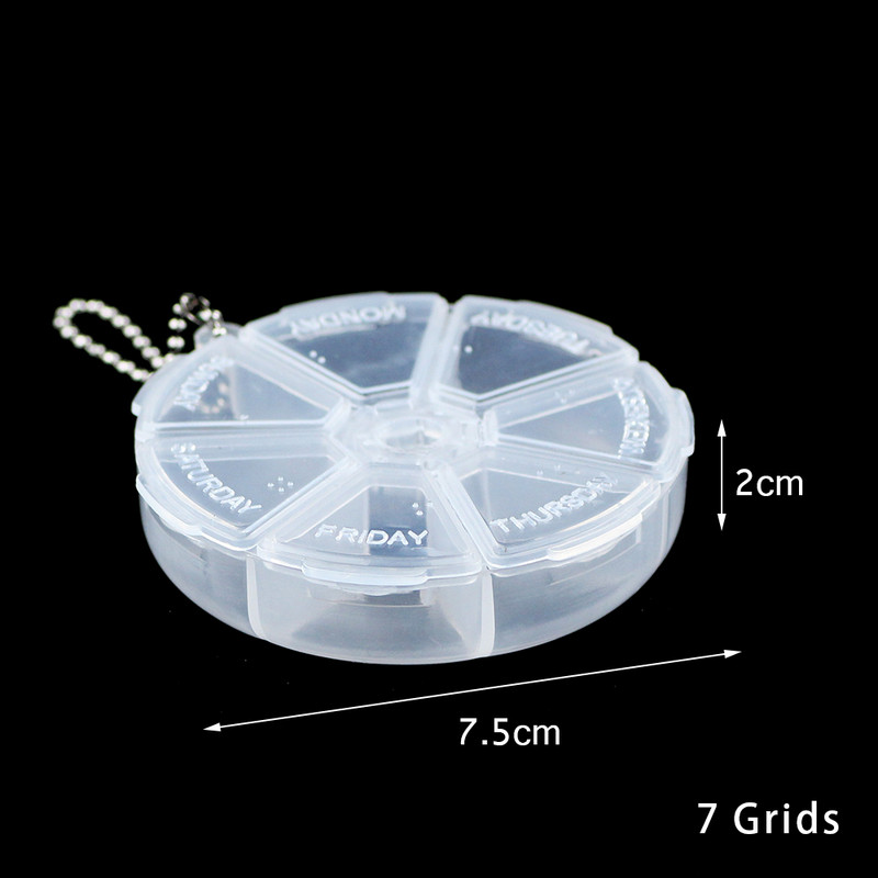 YHBZRET rotund 7 sloturi cutie de pastile din plastic acasă Compartiment portabil transparent instrument cercei DIY bijuterii margele case container