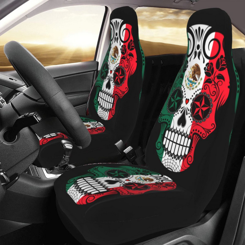 Sugar Skull Roses Meksikos vėliava Universalus automobilio sėdynės užvalkalas, atsparus vandeniui kelioninės automobilio sėdynės kilimėlis, poliesterio automobilio stilius