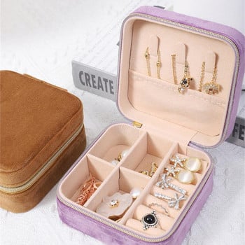 Velvet Jewelry Box Ταξίδι Φορητό φανελένιο τετράγωνο φερμουάρ Θήκη αποθήκευσης κοσμημάτων Μόδα Θήκη δώρου Δαχτυλίδι για σκουλαρίκι