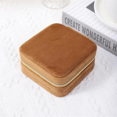 Cutie de bijuterii din catifea de călătorie portabilă de flanel cu fermoar pătrat Cutie de depozitare pentru bijuterii Suport pentru cadou de modă Suport pentru cercei inel