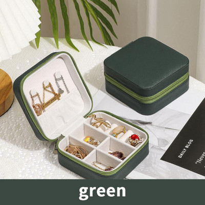 Cutie de bijuterii din catifea de călătorie portabilă de flanel cu fermoar pătrat Cutie de depozitare pentru bijuterii Suport pentru cadou de modă Suport pentru cercei inel