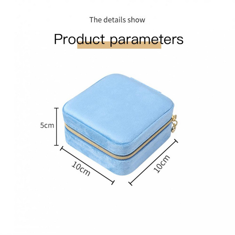 Cutie de bijuterii din catifea de călătorie portabilă de flanel cu fermoar pătrat Cutie de depozitare pentru bijuterii Suport pentru cadou de modă Suport pentru cercei inel