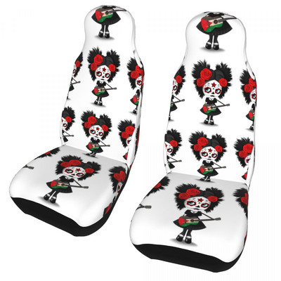 Sugar Skull Girl Flag Gitara Universalus automobilio sėdynės užvalkalas, atsparus vandeniui, moteriškas Helovinas Siaubingas sėdynės užvalkalas Fiber automobilių priedai