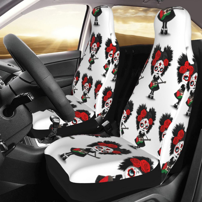 Sugar Skull Girl Flag Gitara Universalus automobilio sėdynės užvalkalas, atsparus vandeniui, moteriškas Helovinas Siaubingas sėdynės užvalkalas Fiber automobilių priedai