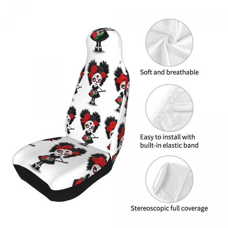 Sugar Skull Girl Flag Gitara Universalus automobilio sėdynės užvalkalas, atsparus vandeniui, moteriškas Helovinas Siaubingas sėdynės užvalkalas Fiber automobilių priedai