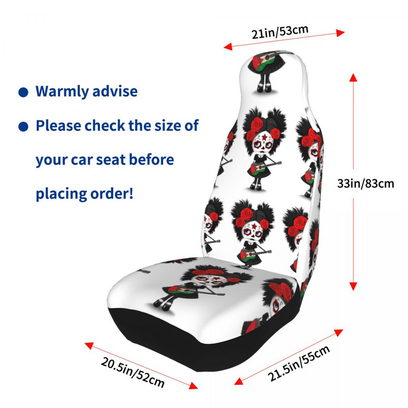 Sugar Skull Girl Flag Gitara Universalus automobilio sėdynės užvalkalas, atsparus vandeniui, moteriškas Helovinas Siaubingas sėdynės užvalkalas Fiber automobilių priedai