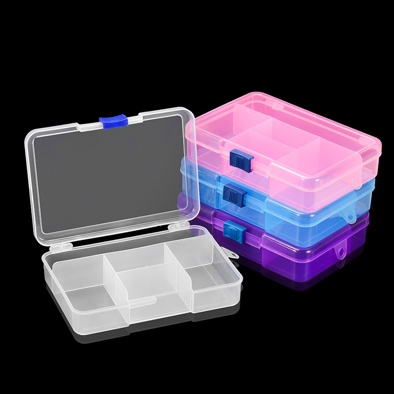 Läbipaistvad võred reguleeritavad ristkülikukujulised plasthelmed hoiukarbi ümbriskonteiner ehete tööriistakasti tarvikute jaoks