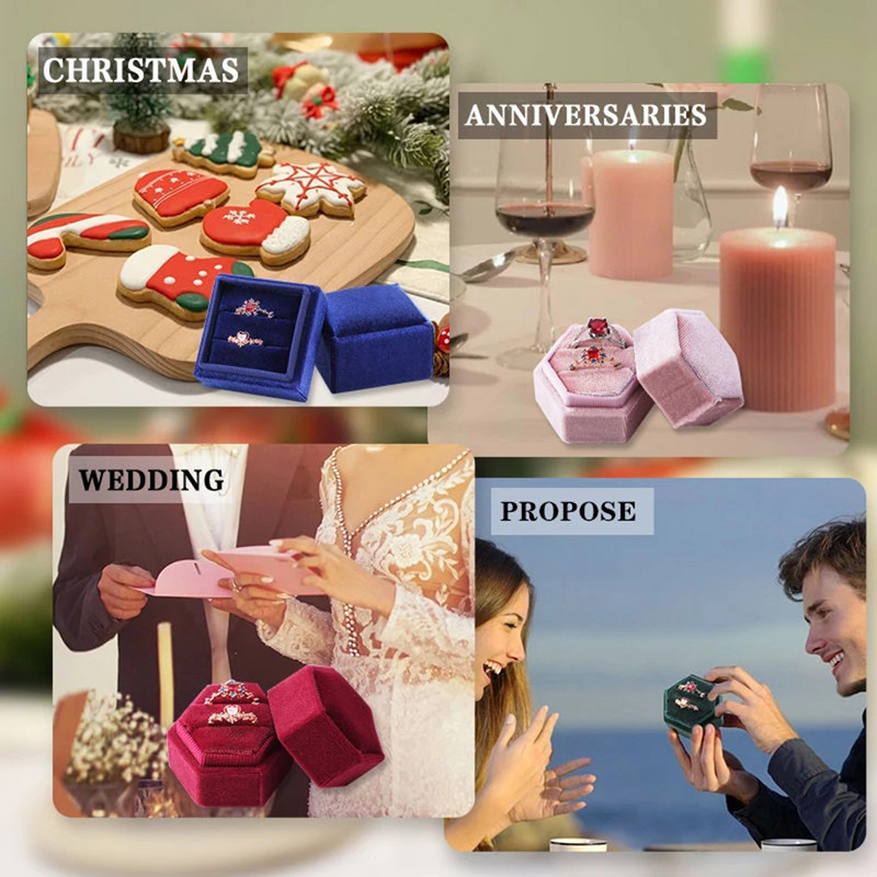 Armas kuusnurkse kujuga sametest ehtesõrmuste karp, kahekordne hoiukarp abielusõrmuse väljapanek naistele kingituste kõrvarõngad pakend roosa