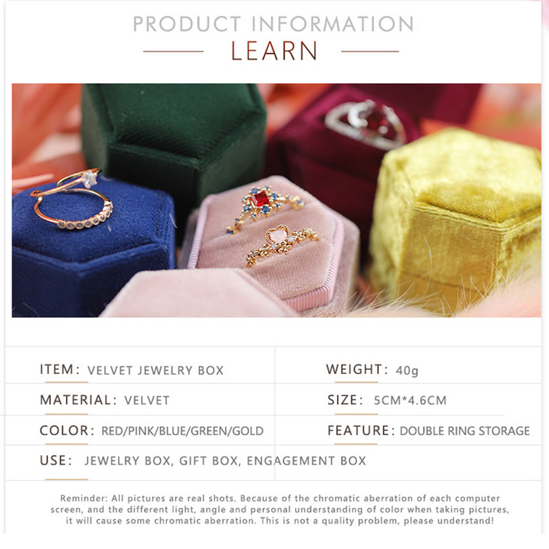 Armas kuusnurkse kujuga sametest ehtesõrmuste karp, kahekordne hoiukarp abielusõrmuse väljapanek naistele kingituste kõrvarõngad pakend roosa