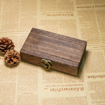 Домашна кутия за съхранение Ръчно изработена занаятчийска кутия за бижута Кутии за сватбени папийонки от пера Естествени дървени с капак Дървени кутии със златна ключалка за подарък