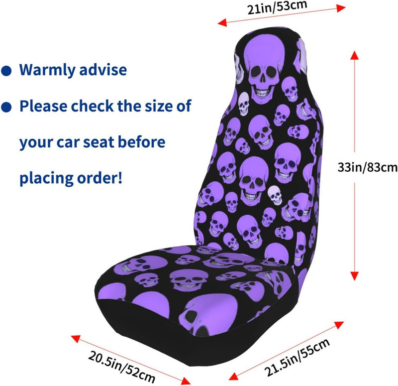 Purple Skulls automobilių sėdynių užvalkalai moterims priekinės sėdynės dangtelio apsauga Universalūs dulkėms atsparūs patogūs neslystantys automobilio priedai