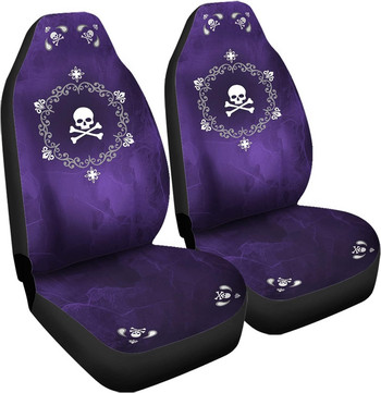 Skull Flowers Purple Print Κάλυμμα μπροστινού καθίσματος αυτοκινήτου Αξεσουάρ κάλυμμα καθίσματος αυτοκινήτου Αναπνεύσιμο μπροστινό κάλυμμα καθίσματος αυτοκινήτου 2 πακέτο