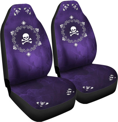 Skull Flowers Purple Print Auto esiistmekate Autode istmekatte tarvikud Hingav esiistme kate 2 komplekti