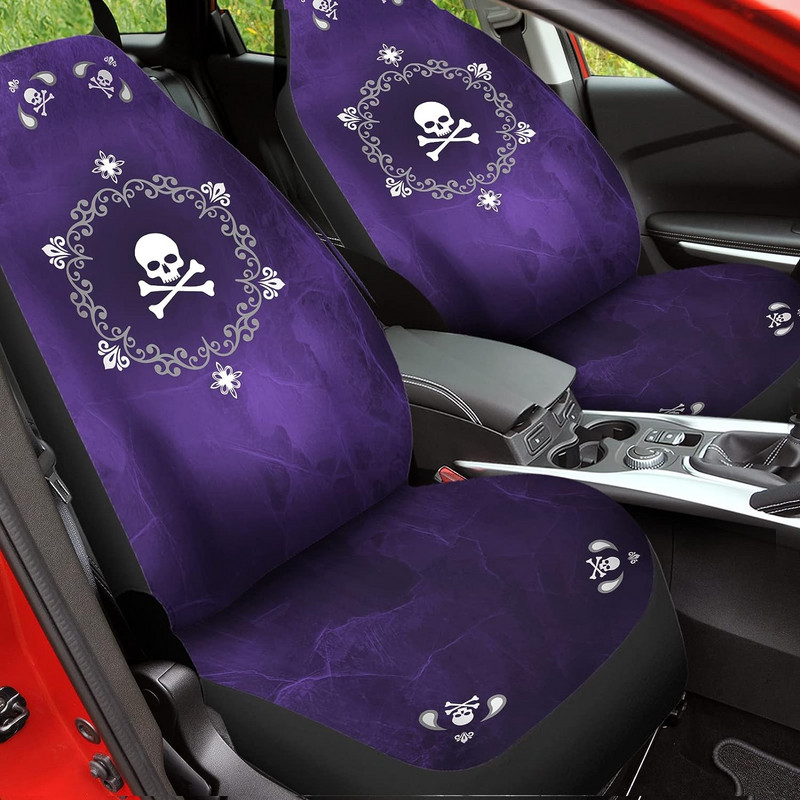 Skull Flowers Purple Print Auto esiistmekate Autode istmekatte tarvikud Hingav esiistme kate 2 komplekti