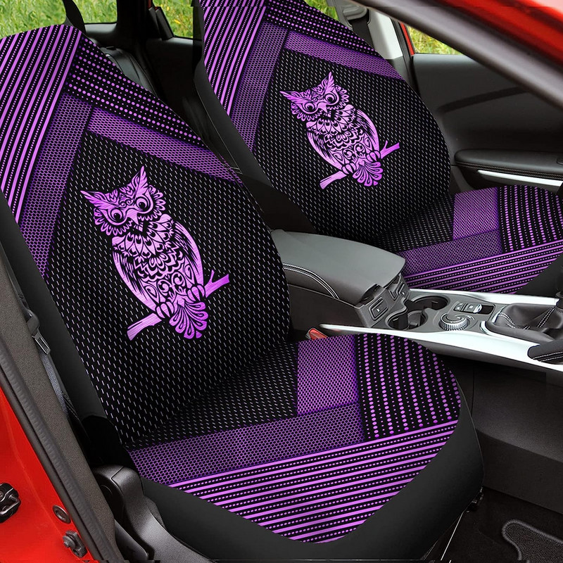 Lilla Boho Owl Print Autotarvikud Sisekujunduskomplekt, 2, vastupidav istmekate meestele, naistele, sobib autole või maasturile