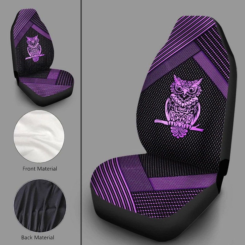 Lilla Boho Owl Print Autotarvikud Sisekujunduskomplekt, 2, vastupidav istmekate meestele, naistele, sobib autole või maasturile