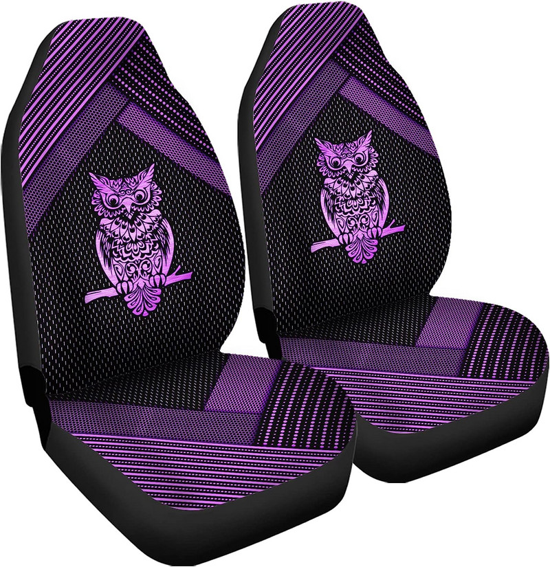 Lilla Boho Owl Print Autotarvikud Sisekujunduskomplekt, 2, vastupidav istmekate meestele, naistele, sobib autole või maasturile