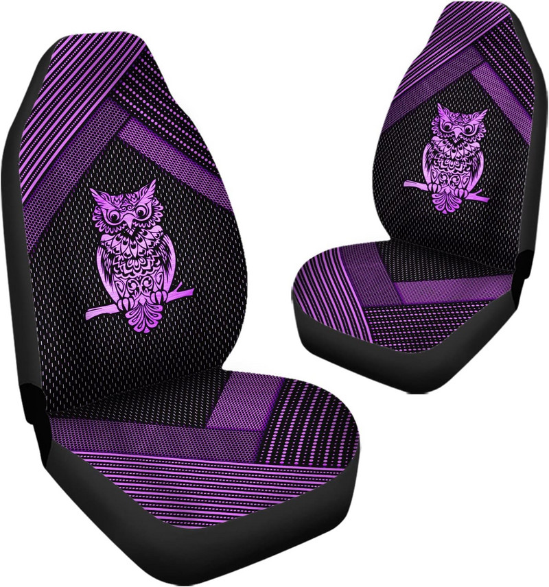 Lilla Boho Owl Print Autotarvikud Sisekujunduskomplekt, 2, vastupidav istmekate meestele, naistele, sobib autole või maasturile