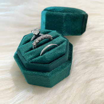 Осмоъгълна квадратна кадифена кутия за бижута с подвижен капак 3 отделения Кутия за пръстени за сватбена церемония Кутия за показване на годежен пръстен