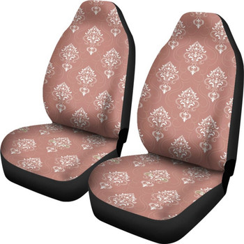 Комплект калъфи за автомобилни седалки с модел розово злато и дамаска, пакет от 2 универсални предпазни покривала за предни седалки