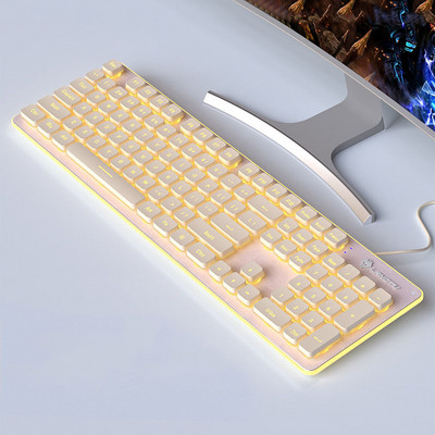 104 клавиша Mute Click кабелна клавиатура за настолен преносим компютър розово бяло черно жълто цветна клавиатура водоустойчива геймърска клавиатура