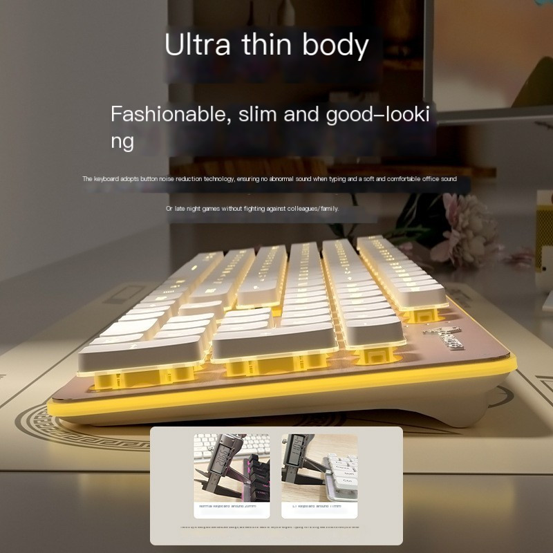 104 klavišų nutildymo spustelėjimo laidinė klaviatūra staliniam nešiojamajam kompiuteriui Rožinė balta juoda geltona spalvinga klaviatūra vandeniui atspari žaidimų klaviatūra