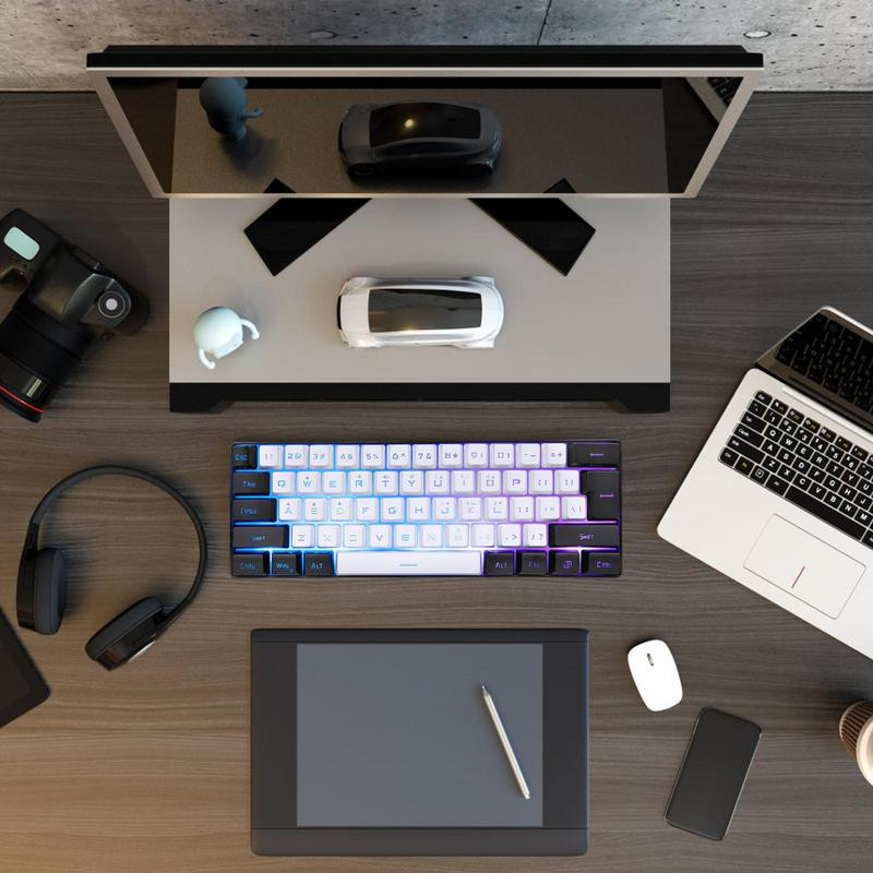 Kompaktiška USB klaviatūra 60 procentų laidinė klaviatūra su RGB apšvietimu, nuimamu C tipo laidu, tinka asmeniniam kompiuteriui ir nešiojamam kompiuteriui