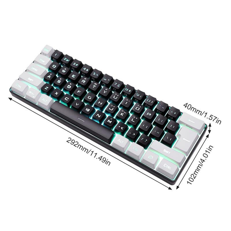 Kompaktiška USB klaviatūra 60 procentų laidinė klaviatūra su RGB apšvietimu, nuimamu C tipo laidu, tinka asmeniniam kompiuteriui ir nešiojamam kompiuteriui