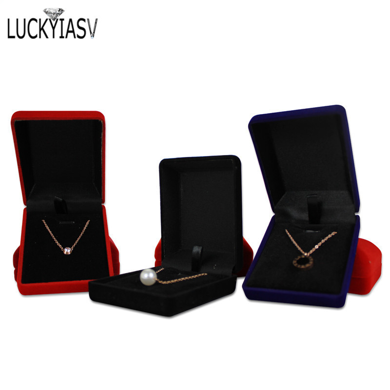 Hulgimüügi ripats kaelakee kett hoiupakk kinkekarp Pehme must sinine/punane/sametist puusärk pikad kõrvarõngad ehete organiseerimiskarp