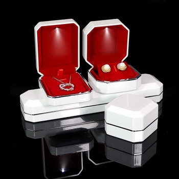 Κρεμαστό κουτί με διπλό δαχτυλίδι σκουλαρίκι με φωτισμό Led Πλαστικό πολυτελές κοσμηματοπωλείο δώρου θήκη συσκευασίας με προσαρμοσμένο λογότυπο διαθέσιμο Dropsh
