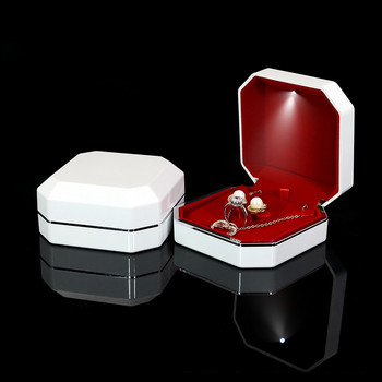 Κρεμαστό κουτί με διπλό δαχτυλίδι σκουλαρίκι με φωτισμό Led Πλαστικό πολυτελές κοσμηματοπωλείο δώρου θήκη συσκευασίας με προσαρμοσμένο λογότυπο διαθέσιμο Dropsh
